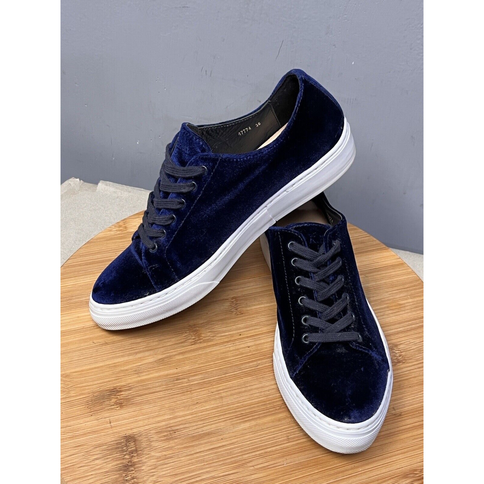 L.K Bennett London Peyton Shoes Womens Us 5 Eu 36 Velvet Blue Lace-Up Trainers